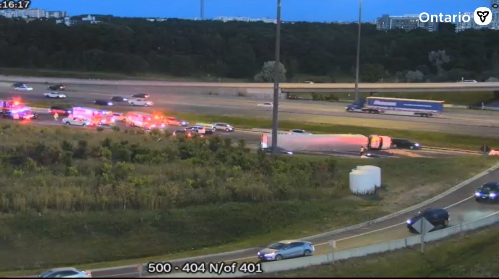 Major Traffic Alert: Tractor Trailer Rollover Shuts Down Hwy. 401 Near Hwy. 404, Delays Expected